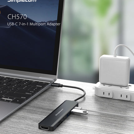Simplecom CH570 USB-C 7-in-1 Multiport Adapter Hub USB 3.0 HDMI 4K SD Card Reader