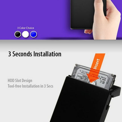 Simplecom SE203-WH Tool Free 2.5" SATA HDD SSD to USB 3.0 Hard Drive Enclosure White