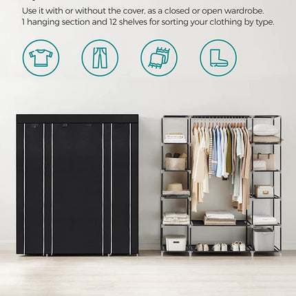 SONGMICS Non-Woven Fabric Wardrobe Bedroom Furniture Storage Black LSF03H