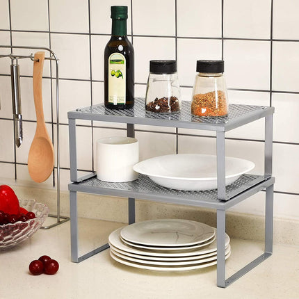 SONGMICS Cabinet Shelf Organizers Set of 2 Metal Kitchen Counter Shelves Silver KCS01SV