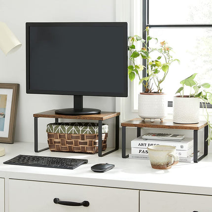 SONGMICS Cabinet Shelf Organizers Set of 2 Metal Kitchen Counter Shelves Rustic Brown KCS020X01