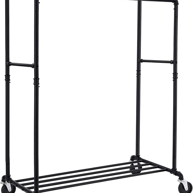 SONGMICS Industrial Pipe Clothes Rack on Wheels with Hanging Rack Organizer Black HSR60B