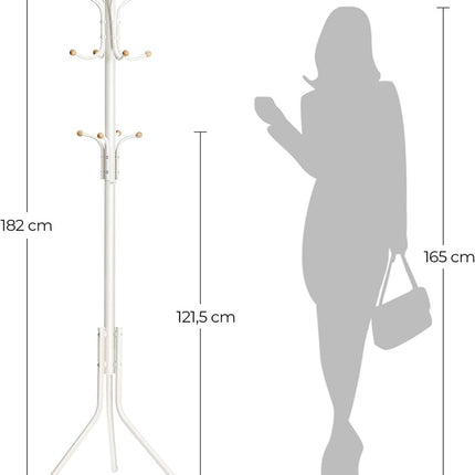SONGMICS Metal Coat Rack 182 cm Tall Hall Tree White RCR19W