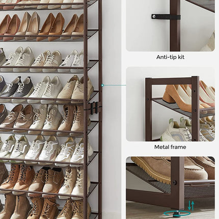 SONGMICS 8-Tier Shoe Rack Storage 32 pairs with Adjustable Shelves Gray LMR08GB