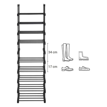 SONGMICS 10-Tier Metal Shoe Rack Customizable Design Black
