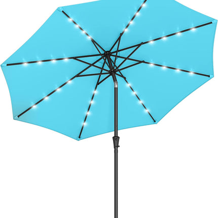 SONGMICS 2.7m Solar Lighted Outdoor Patio Umbrella Lake Blue