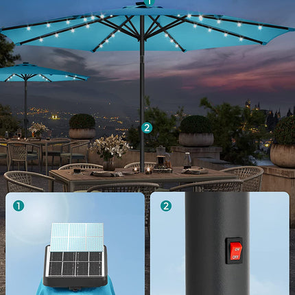 SONGMICS 2.7m Solar Lighted Outdoor Patio Umbrella Lake Blue