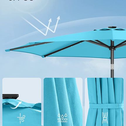 SONGMICS 2.7m Solar Lighted Outdoor Patio Umbrella Lake Blue