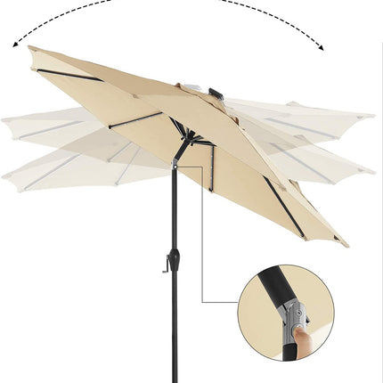 SONGMICS 3m Solar Lighted Outdoor Patio Umbrella Cream