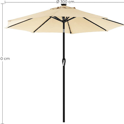 SONGMICS 3m Solar Lighted Outdoor Patio Umbrella Cream