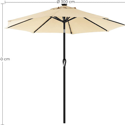 SONGMICS 3m Solar Lighted Outdoor Patio Umbrella Cream