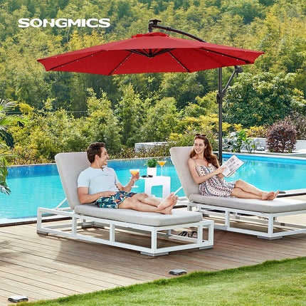 SONGMICS 3m Patio Umbrella with Solar-Powered LED Lights Red