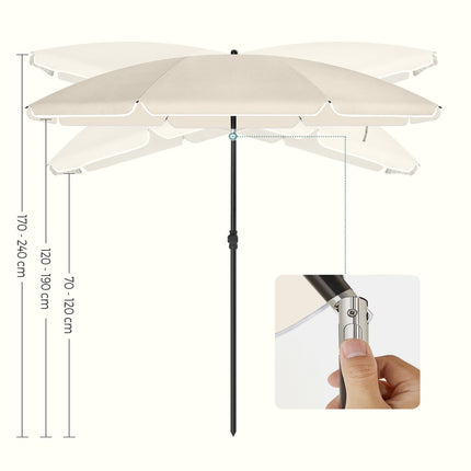 SONGMICS Beach Umbrella Portable Octagonal Polyester Canopy Beige