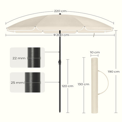 SONGMICS Beach Umbrella Portable Octagonal Polyester Canopy Beige