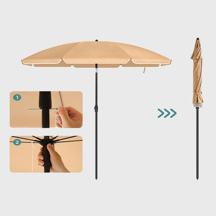 SONGMICS Beach Umbrella Portable Octagonal Polyester Canopy Taupe