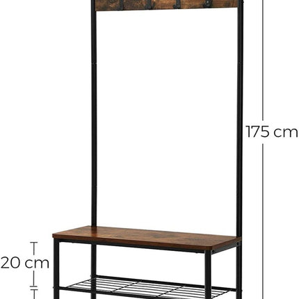 VASAGLE Coat Rack Stand Height 175 cm Rustic Brown HSR41BX