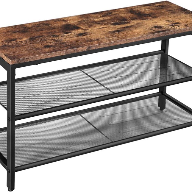 VASAGLE Shoe Bench with Seat Shoe Rack with 2 Mesh Shelves Rustic Brown and Black LBS74X