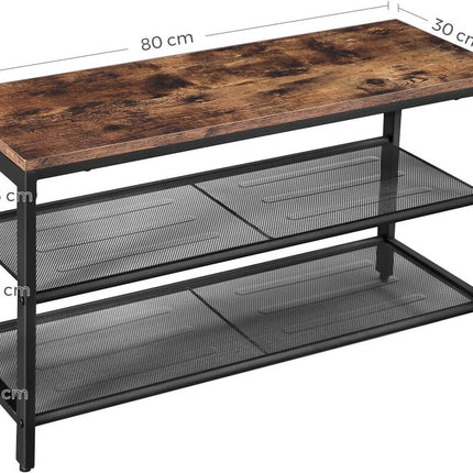 VASAGLE Shoe Bench with Seat Shoe Rack with 2 Mesh Shelves Rustic Brown and Black LBS74X