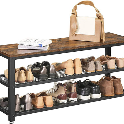 VASAGLE Shoe Bench Rack with 2 Shelves Rustic Brown and Black LBS078B01