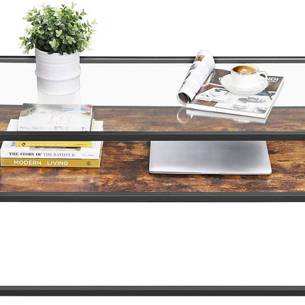 VASAGLE Coffee Table Glass Top Rustic Brown and Black LCT30BX