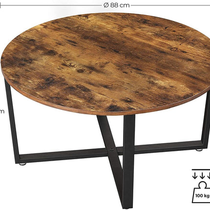 VASAGLE Round Coffee Table Rustic Brown and Black LCT88X