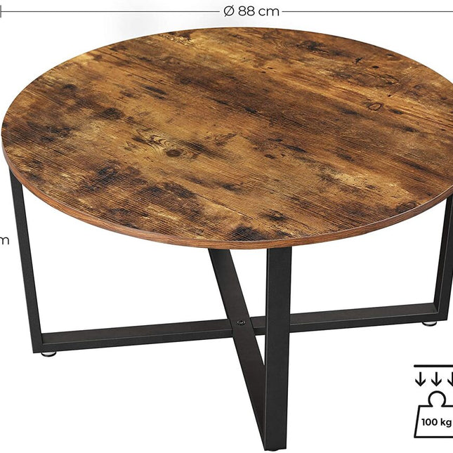 VASAGLE Round Coffee Table Rustic Brown and Black LCT88X