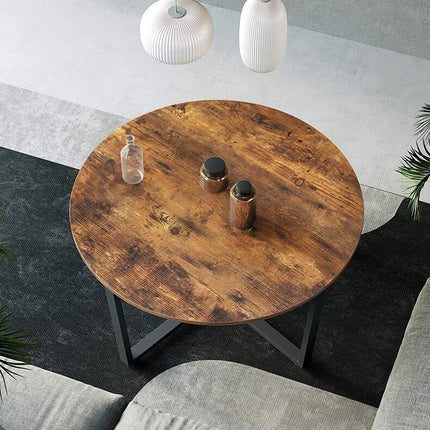 VASAGLE Round Coffee Table Rustic Brown and Black LCT88X