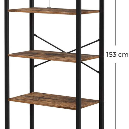 VASAGLE 5-Tier Storage Rack Bookshelf with Steel Frame Rustic Brown and Black LLS061B01