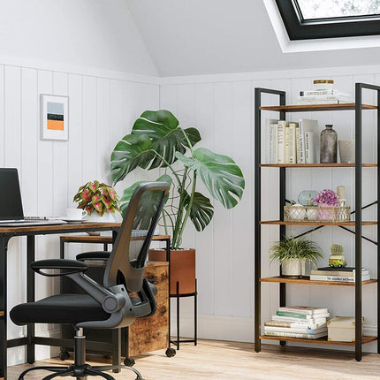 VASAGLE 5-Tier Storage Rack Bookshelf with Steel Frame Rustic Brown and Black LLS061B01