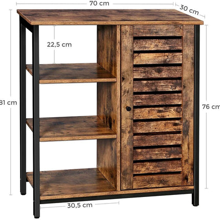 VASAGLE Storage Cabinet Cupboard Multipurpose Cabinet 3 Shelves and a Cabinet with Door Rustic Brown and Black LSC74BX