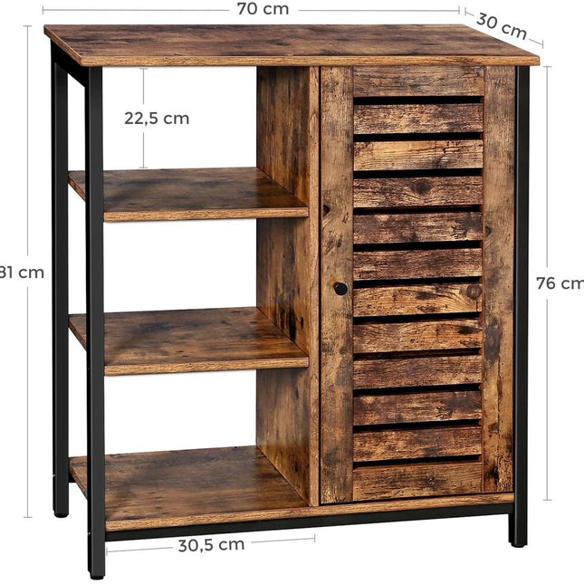 VASAGLE Storage Cabinet Cupboard Multipurpose Cabinet 3 Shelves and a Cabinet with Door Rustic Brown and Black LSC74BX
