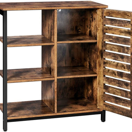 VASAGLE Storage Cabinet Cupboard Multipurpose Cabinet 3 Shelves and a Cabinet with Door Rustic Brown and Black LSC74BX