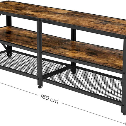 VASAGLE TV Cabinet Stand Lowboard for TVs up to 70 Inches with Shelves Steel Frame Vintage Brown/Black LTV095B01