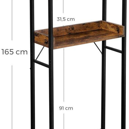 VASAGLE Toilet Shelf Bathroom Shelf Washing Machine Shelf with 3 Open Shelves Space Vintage Brown Black BTS002B01