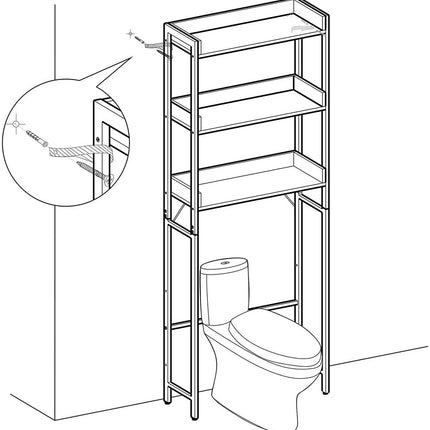 VASAGLE Toilet Shelf Bathroom Shelf Washing Machine Shelf with 3 Open Shelves Space Vintage Brown Black BTS002B01