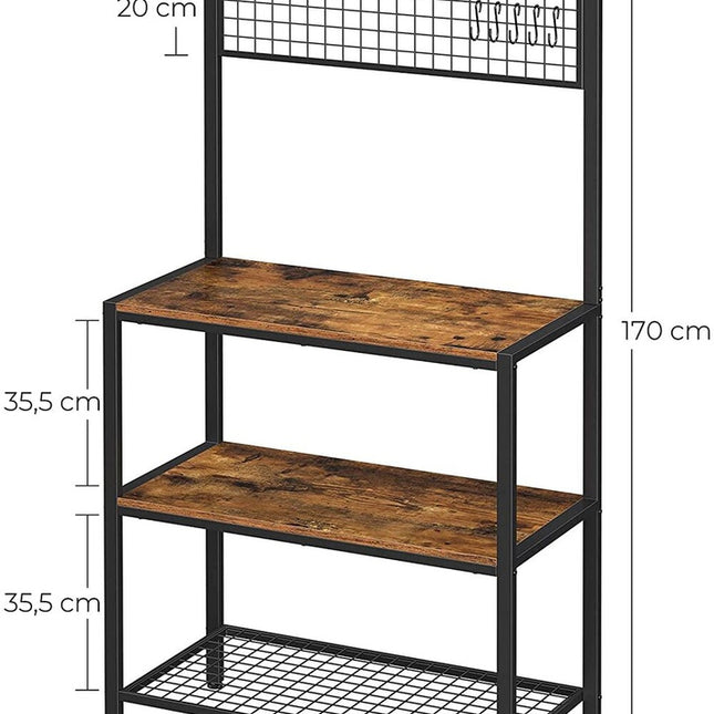 VASAGLE Industrial Kitchen Baker's Rack Kitchen Unit with Storage Shelves Rustic Brown KKS17BX