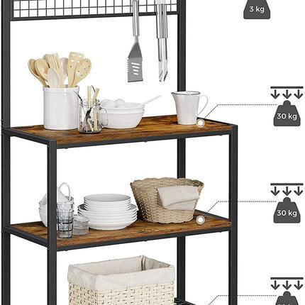 VASAGLE Industrial Kitchen Baker's Rack Kitchen Unit with Storage Shelves Rustic Brown KKS17BX