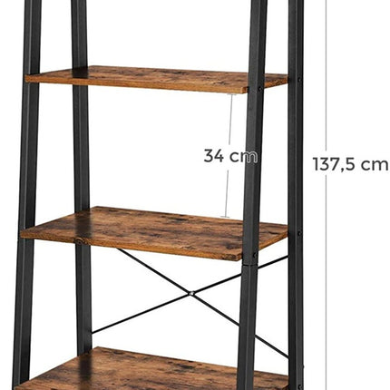 VASAGLE Ladder Shelf 4-Tier Industrial Storage Rack for Living Room Rustic Brown and Black LLS44X