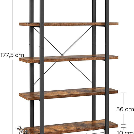 VASAGLE Bookshelf 5-Tier Industrial Stable Bookcase Rustic Brown and Black LLS55BX