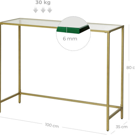 VASAGLE Console Table with Tempered Glass Golden LGT26G
