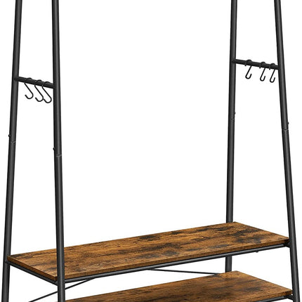 VASAGLE Clothes Rack with 2 Shelves Rustic Brown and Black RGR112B01