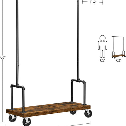 VASAGLE Clothes Rack Single Rail Rustic Brown and Black RGR110B01