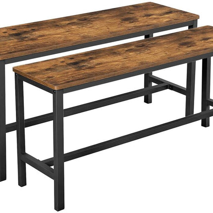 VASAGLE Table Benches Set of 2 Industrial Style Indoor Benches Durable Metal Frame for Kitchen Dining Room Living Room Rustic Brown KTB33X