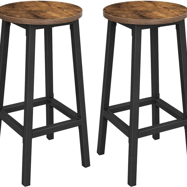 VASAGLE Bar Stools Set of 2 Bar Chairs Kitchen Chairs with Sturdy Steel Frame Height Round Easy Assembly Industrial Style Vintage Brown Black LBC32X