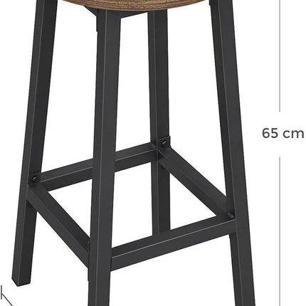VASAGLE Bar Stools Set of 2 Bar Chairs Kitchen Chairs with Sturdy Steel Frame Height Round Easy Assembly Industrial Style Vintage Brown Black LBC32X