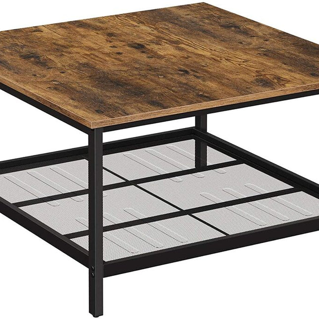 VASAGLE Coffee Table Square Cocktail Table with Spacious Table Top Robust Steel Frame and Mesh Storage Shelf Industrial Style for Living Room Rustic Brown and Black LCT065B01