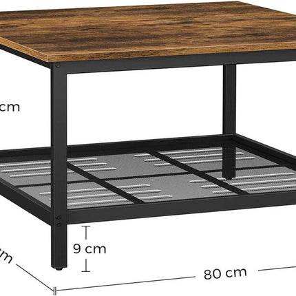 VASAGLE Coffee Table Square Cocktail Table with Spacious Table Top Robust Steel Frame and Mesh Storage Shelf Industrial Style for Living Room Rustic Brown and Black LCT065B01