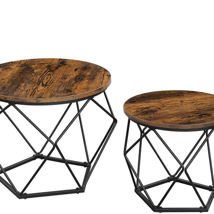 VASAGLE Coffee Tables Set of 2 Side Tables Robust Steel Frame for Living Room Bedroom Rustic Brown and Black LET040B01