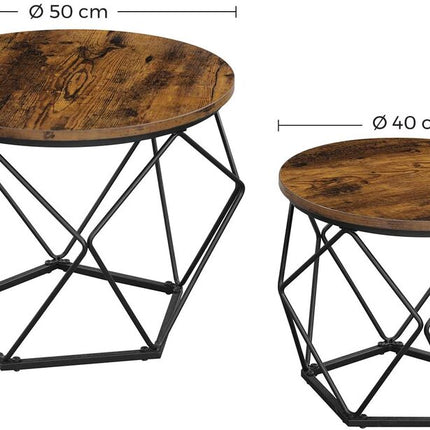 VASAGLE Coffee Tables Set of 2 Side Tables Robust Steel Frame for Living Room Bedroom Rustic Brown and Black LET040B01