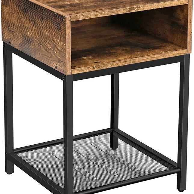 VASAGLE Nightstand Side Table End Table with Open Compartment and Mesh Shelf for Living Room Bedroom Easy Assembly Space Saving Industrial Rustic Brown and Black LET46X